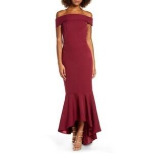 CHI CHI LONDON Roz Off the Shoulder Mermaid Gown in Burgundy- SIZE 4- NWT